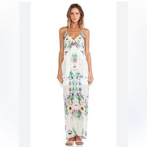 Alice McCall White Floral Maxi Dress with Green & Purple Accents